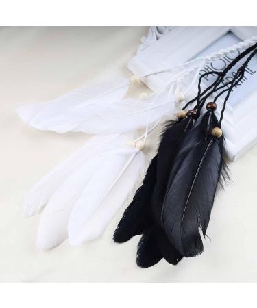 TseenYi Boho Feather Headband Gypsy Hairband Black Feather Tassel Headband Long Feather Fringe Headwear Hairband Stage Performance Headdress - Buy Online on GoSupps.com