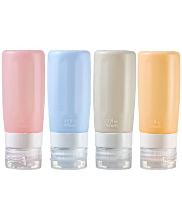 NELSHP Travel Bottles for Toiletries 2.9oz Tsa Approved Silicone Travel Size Containers Leak Proof Refillable Liquid Travel Accessories with Labels for Shampoo Conditioner(Blue/Pink/Orange/Ivory)