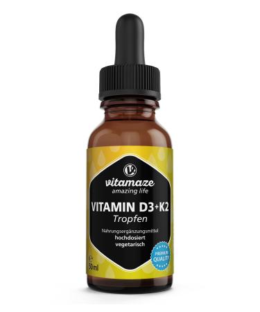 Vitamin D3 + K2 drops high dose 50ml (1+ years) 1000 IE vitamin D3 + K2 liquid more than 99.7% all-trans K2 MK-7 laboratory test and without unnecessary additives made in Germany