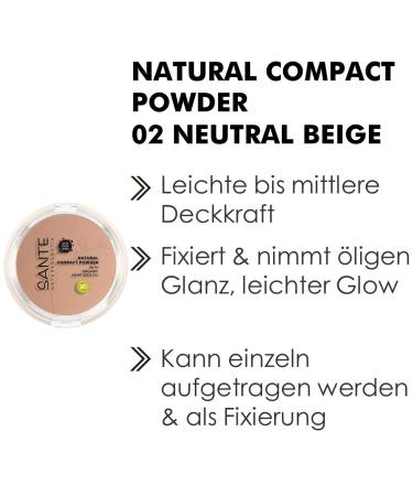 Buy Sante Natural Compact Powder 02 Neutral Beige - Vegan Long-Lasting 9g for Light to Medium Skin Tones | Organic Hemp Seed Oil - Buy Online on GoSupps.com