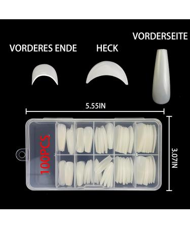 Lofuanna Ballerina Nails - 100 Long Coffin Fake Nails | Full Cover Artificial Fingernails with Case | 10 Sizes for Nail Studios & DIY Nail Art - Buy Online on GoSupps.com