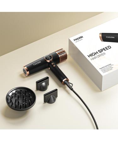 Faszin Lightweight Hair Dryer with High Speed Motor | Fast Drying Ionic Hairdryer for Women & Men | Low Noise, 3 Magnetic Nozzles | Black 29.50 24.50 8.80 cm - Buy Online on GoSupps.com
