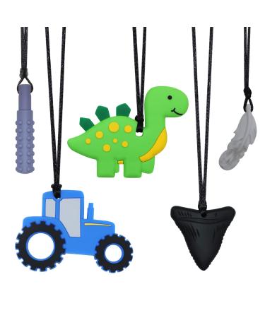 Chew Necklace for Sensory Kids 5 Pack Chewy Necklaces for Boys and Girls with Autism ADHD SPD and PICA Fidget Necklaces for Adults Chewable Silicone Pendants for Reducing Fidget