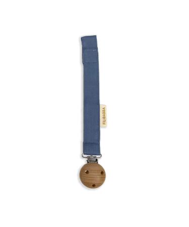 Filibabba pacifier chain made of organic cotton and wood |21 cm |For boys and girls |Nickel -free metal clips |With VelcroDanish design (with Velcro fastener - warm blue)
