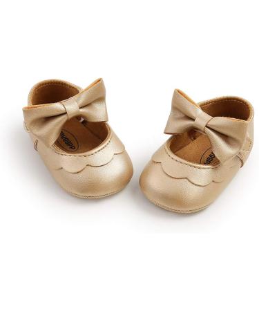 Baby Girls Mary Jane First Walking Shoes | Anti-Slip PU Leather Princess Shoes | Size 6-12 Months | E Gold - Buy Online on GoSupps.com