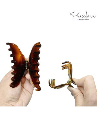 Parcelona French Boss Thin Light Tortoise Shell Brown Celluloid Hair Claw Clip Set - 2 Pack - Buy Online on GoSupps.com