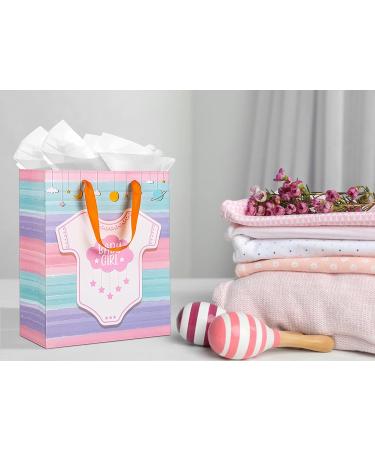 WhatSign Baby Shower Bags for Girls 13" Large Baby Girl Gift Bags with Tissue Paper New Baby Girls Paper Gifts Bags with Handles Baby Shower Party Favors for Guests Newborn Baby Girls Birthday Party Supplies - Buy Online on GoSupps.com
