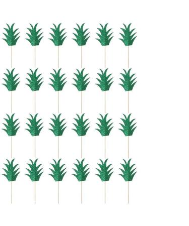 24Pcs Pineapple Cupcake Toppers Green Glitter Summer Tropical Donut Cake Toppers Bridal Birthday 24 Pcs
