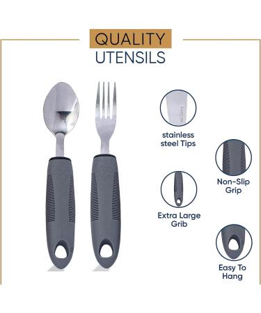 4Pcs Easy Grip Adaptive Cutlery Set for Arthritis & Parkinson's - Large Wide Handles, Elderly & Disabled Utensils in Grey - Buy Online on GoSupps.com