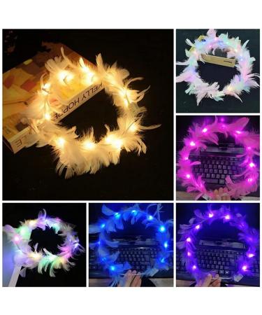 6 Pack Flower Crown Feather Crown Headband Luminous with 10 LED Lights Light Up Headdress with Color Changing LED Lights Cute Flashing Decor Hair Accessories for Girl Women Wedding Festival Party