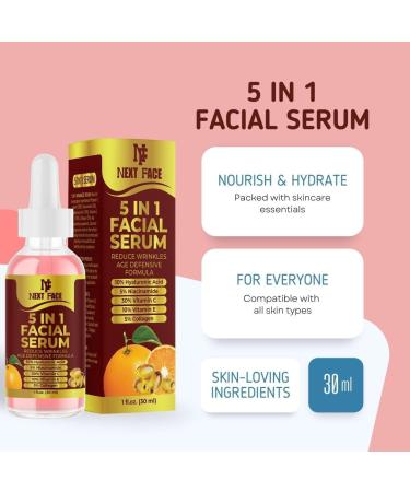 Organic Vitamin C Serum 5 In 1 with Hyaluronic Acid Serum Anti Ageing & Anti Wrinkle Serum Vitamin C Niacinamide Vitamin E Hyaluronic Acid And Collagen Anti-Dark Spots & Brightening. - Buy Online on GoSupps.com