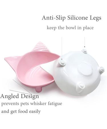 Lorde Shallow Cat Food Bowls Set of 2 - Non-Slip Wide Cat Dish for Whisker Fatigue Relief - White/Pink - Buy Online on GoSupps.com