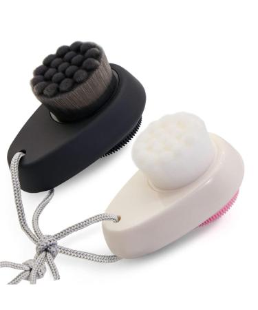 Cleaning brush face brush search cleaning brush double-sided facial cleaner for deep cleaning and peeling soft bristle washing brush and silicone peeling (black and white) - Buy Online on GoSupps.com
