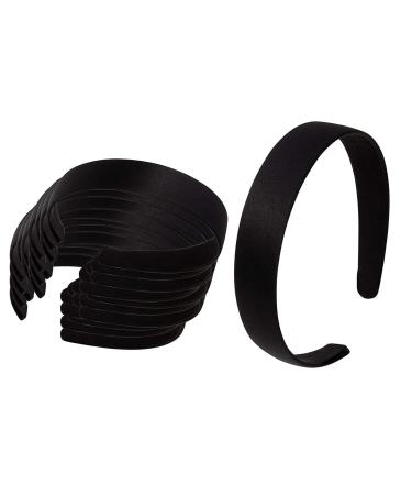 Black Satin Covered Headbands for Women or Teens (4.8 x 5.75 x 1 In, 24 Pack)