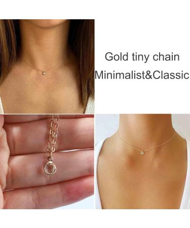 Boho Tiny Crystal Choker Necklace | Gold Clear Quartz Pendant & CZ | Minimalist Everyday Jewelry for Women & Girls | Perfect Wedding Gifts - Buy Online on GoSupps.com