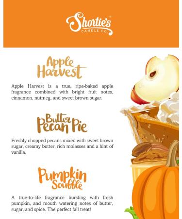 Shortie's Candle Company Fall Wax Melts Variety Pack - Pumpkin Souffle, Butter Pecan Pie, Apple Harvest - 3 Oz. Bars with Natural Oils - Fall Warmer Wax Cubes - Buy Online on GoSupps.com