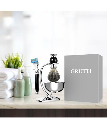 Grutti Premium Razor Brush Set - Complete Shaving Kit for Men Compatible with Fusion 5 - Gift Set with Stand Bowl & Brush - Black - Buy Online on GoSupps.com