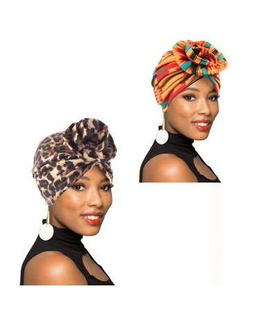 1 Pack/2 Packs Women Turban African Pattern Headwrap Bean Bound Bounder Haube Chemo Cap Hair Lay Hut C5: 2 packs
