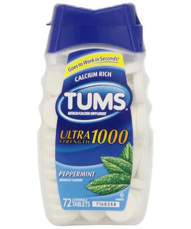 Tums Antacid/Calcium Supplement Maximum Strength Peppermint 72 ct