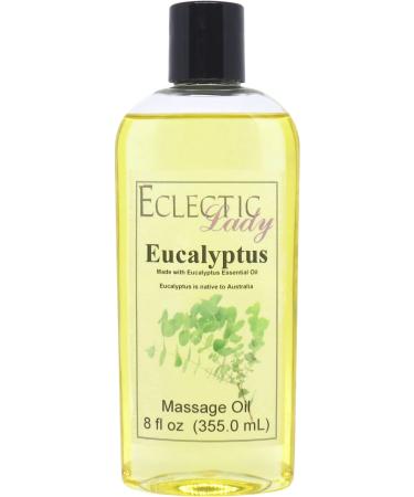 All Natural Eucalyptus Massage Oil 8 oz 100% Natural Ingredients with Sweet Almond & Jojoba Oil Relaxing Scent for Men & Women 8 Ounce