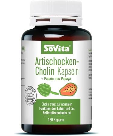 Sovita Artichoke Choline Capsules with Papain | 180 Dietary Supplement Capsules for Liver Health & Digestion - Buy Online on GoSupps.com