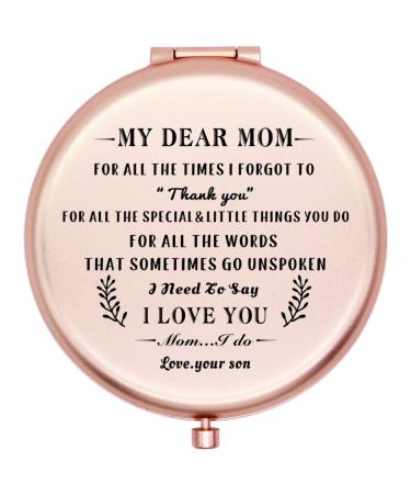 onederful Mom Gifts Travel Compact Pocket Makeup Mirror for Mom from Son Birthday Mother s Day Christmas Ideas for Mom- My Dear mom for (Rose Gold)