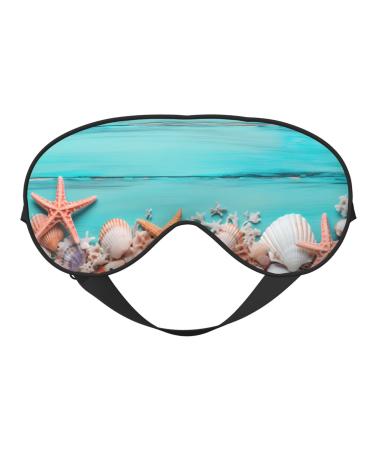 Soft Sleep Mask for Men Women Double Side Print Beach Starfish Shell Sleeping Masks with Adjustable Strap Retro Wooden Eye Covers Blackout Blindfold for Travel Home Office