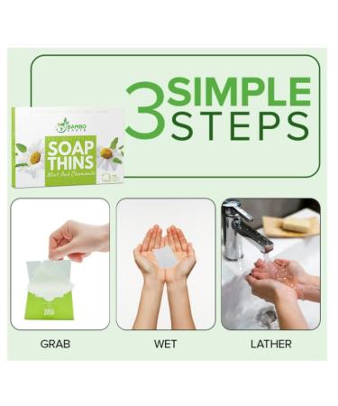 BAMBOEARTH Antibacterial Paper Soap Sheets - 3 Packs Portable Disinfecting Hand Wash Strips | Dissolvable & Disposable Travel Soap Sheets - Mint & Chamomile Scent - Buy Online on GoSupps.com