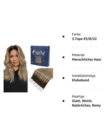 FSHINE Real Hair Tape Extensions 45cm - Balayage Dark Brown to Medium Blonde 50g Invisible Tape 20 Pieces #3/8/2 #3/8/22 - Buy Online on GoSupps.com