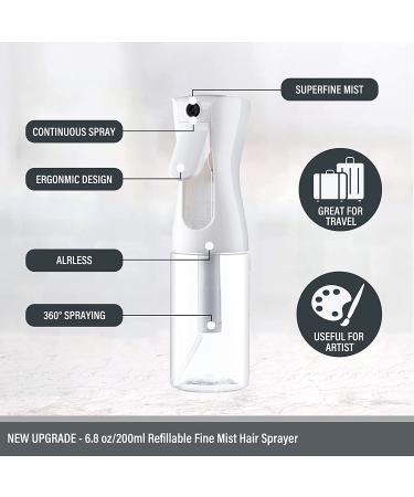 Hair Spray Misting Bottle 6.8 oz Refillable Fine Mist Sprayer - Ultra Fine Continuous Water Mister for Salon, Gardening, Plants & Skin Care - Clear White - Buy Online on GoSupps.com