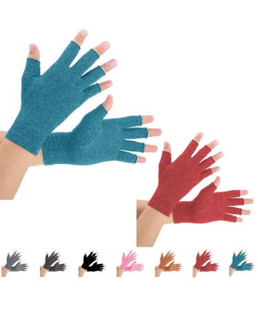 2 Pairs Arthritis Gloves, Compression Gloves for men and women (Medium (2 Pair), Blue+red) Medium (2 Pair) Blue+red