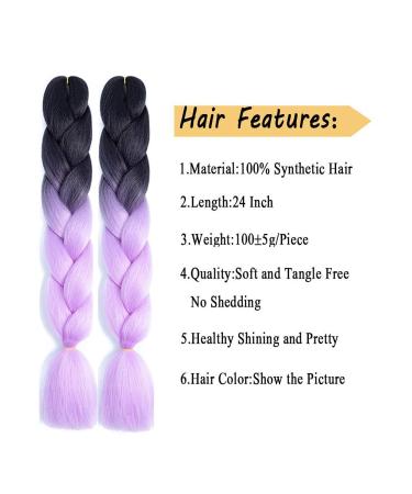 Buy Purple Kanekalon Braids Extensions | 24 Jumbo Box Braids Ombre Hair | 6-Pack Synthetic Hair for Crochet Braids (Black-Purple) - Buy Online on GoSupps.com