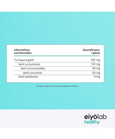 Organic Turmeric Capsules for Joints | Black Pepper Free for Excellent Digestive Tolerance | 60 Vegan Capsules of 300mg of Turmipure Gold Patented Curcumin | Made in France | Eiyolab - Buy Online on GoSupps.com