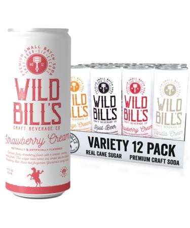 Wild Bill's Craft Soda Soft Drinks Cream Variety Pack Vanilla Cream Strawberry Orange Cream Root Beer Pure Cane Sugar Caffeine Free NO High Fructose Corn Syrup Gluten Free 12 Pack Creamy Classics
