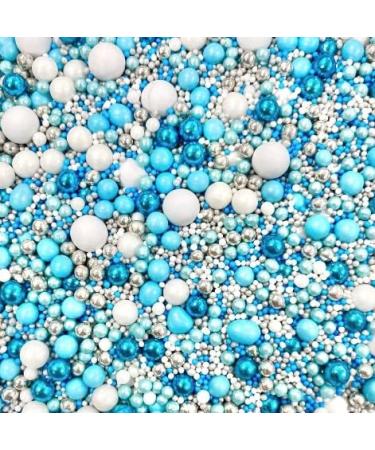 Blue White Metallic Silver Sprinkles birthday cupcake cake toppers pearls balls baby shower boy male baking supplies chocolate balls teal green mint pearls edible RIPTIDE - Buy Online on GoSupps.com