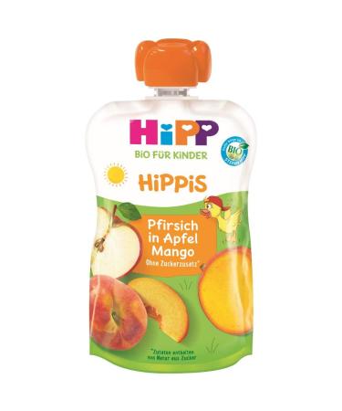 Hipp Hippis squeezing bag peach in apple mango 100% organic fruits without added sugar 6 x 100 g bag H 8524 peach/apfel/mango 100g 100 g (6 Pack)