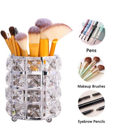 Tasybox Crystal Makeup Brush Holder Organizer - Handcrafted Silver Cosmetics Brushes Cup Storage Solution - Buy Online on GoSupps.com