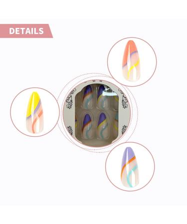 Luvadeyo 24 PCs Almond Press-On Nails | Rainbow Acrylic Fake Nails with Glue for Women & Girls - Buy Online on GoSupps.com