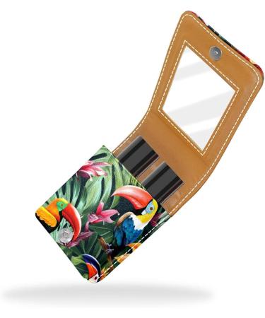Travel Lipstick Organizer Case - Portable Makeup Bag with Mirror & Tropical Toucan Design - Buy Online on GoSupps.com