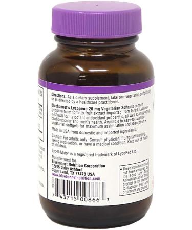 Bluebonnet Nutrition Lycopene 20mg | Powerful Antioxidant Supplement - Buy Online on GoSupps.com