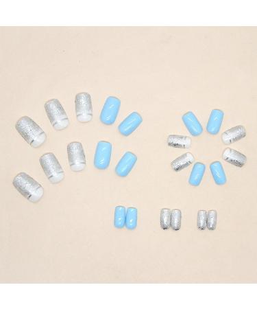 24PCS French Square False Nails - Blue Solid Color Flash Acrylic Fake Nails for Women - Easy Press-On with Glue - Nail Art for Girls - Buy Online on GoSupps.com