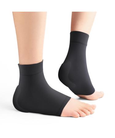 Achilles Tendon Heel Protector - Compression Padded Sleeve Socks - Promifun Premium Gel Heel Socks for Haglunds Bump Bursitis Tendonitis & Tenderness - 1 Pair - L Black X-Large(Women' 10+/Men's 9+)