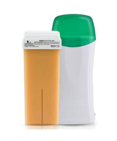 Dermawax Dermawax Roll-On Set Argan 100ml Wax Cartridge + 25W Roll-On Heater Hair Removal Device with Strips for Legs