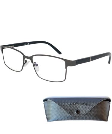 Mini glasses women metal anti -blue light glasses reading glasses with rectangular glasses free case stainless steel glasses frame blue light filter glasses men and women graphite 1.5 diopters
