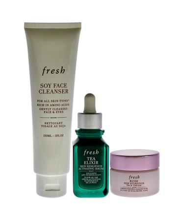 Fresh Resilient Hydrated Skin Trio for Women | Soy Cleanser Tea Elixir Serum & Rose Cream - 3 Piece Set - Buy Online on GoSupps.com
