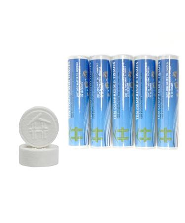 Premium Compressed Tissue Coins in Sealed Cases - 5 Tubes - 50 Portable 100% Natural Organic Hygienic Towel Wipes