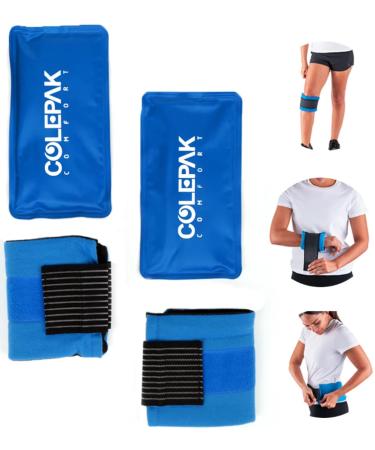 ColePak Comfort Hot and Cold Ice Packs for Injuries Reusable Gel - 2 Ice Packs  2 Ice Pack Wrap Holders  Soft & Flexible - Ice Pack for Knee  Back  Foot  Leg Injuries 2 Count (Pack of 1)