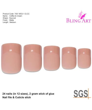 Buy Bling Art Beige Matte French Squoval False Nails - 24 Medium Acrylic Tips for Perfect Nail Art | International Shipping Available - Buy Online on GoSupps.com