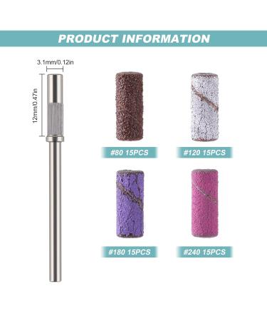 Sanding Bands for Nail Drill 60Pcs Nail Sanding Bands 80# 120# 180# 240# Coarse Fine Grit with Nails Drill Bit Set for Manicure - Buy Online on GoSupps.com