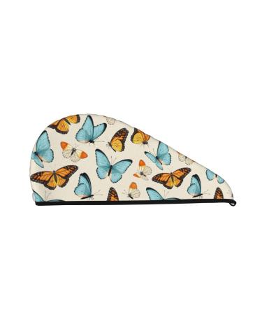 Butterflies Microfiber Hair Towel Soft Super Absorbent Hair Towel Wrap for Women Coral Velvet Quick Dry Hair Cap for Long Curly and Thick Hair